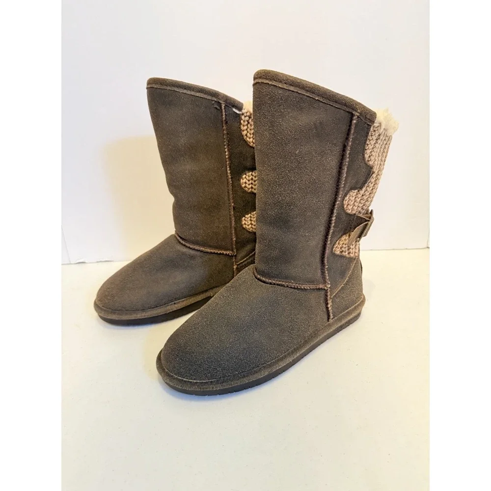BEARPAW Women's Knit-Back Boshie Suede Boots‎ - Chestnut Distressed Size 7 READ
